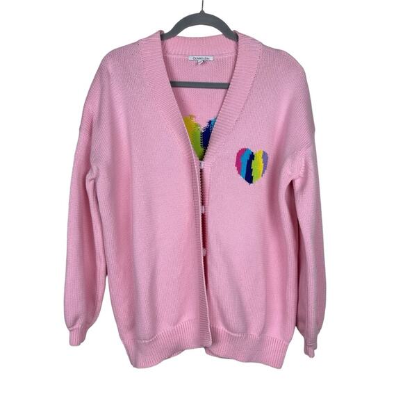 Olivia Rubin Intarsia Heart Flora Pink Cardigan Small - Picture 2 of 10
